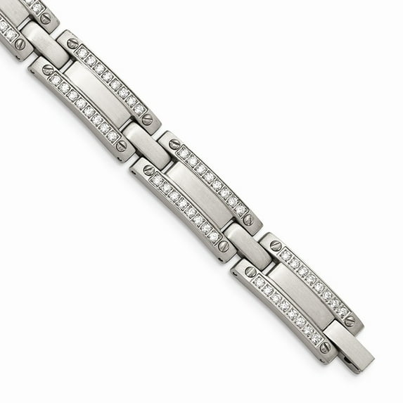 White Stainless Steel bracelet Men's Cubic Zirconia CZ 8.5 in