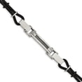 thumbnail image 1 of White Stainless Steel bracelet Men's Wire 9 in Polished with Inlay & PU Cord, 1 of 5