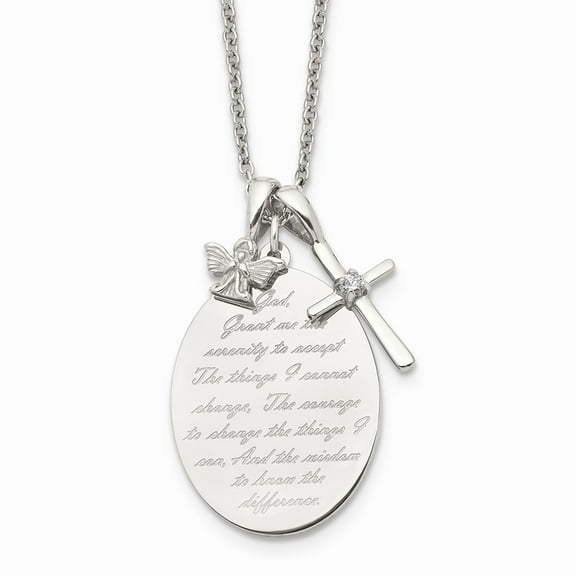 White Stainless Steel necklace Cable with pendant Themed Cubic Zirconia CZ Round Clear 18 in 1.5 mm