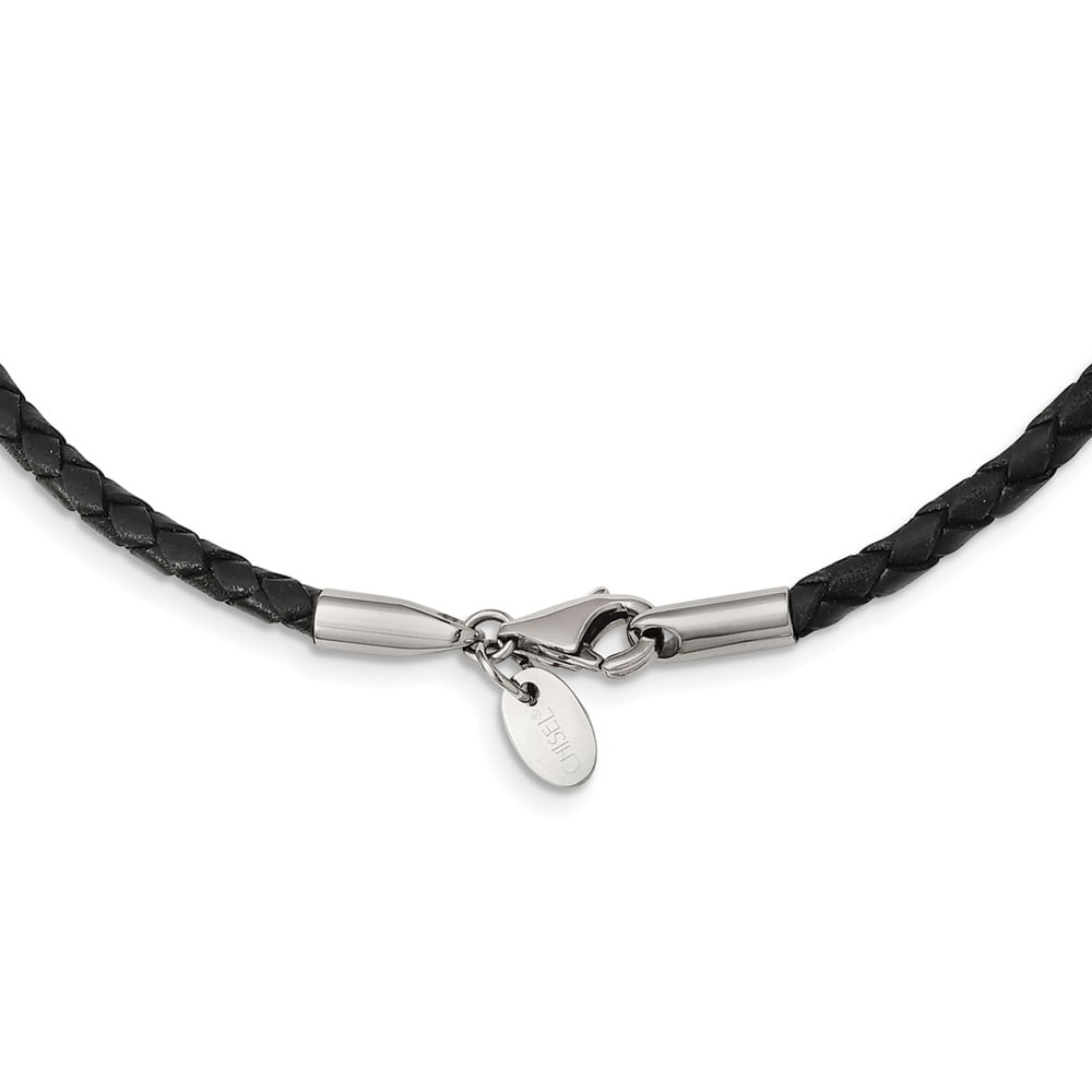 White Stainless Steel necklace Cord & Leather 18 in 3 mm