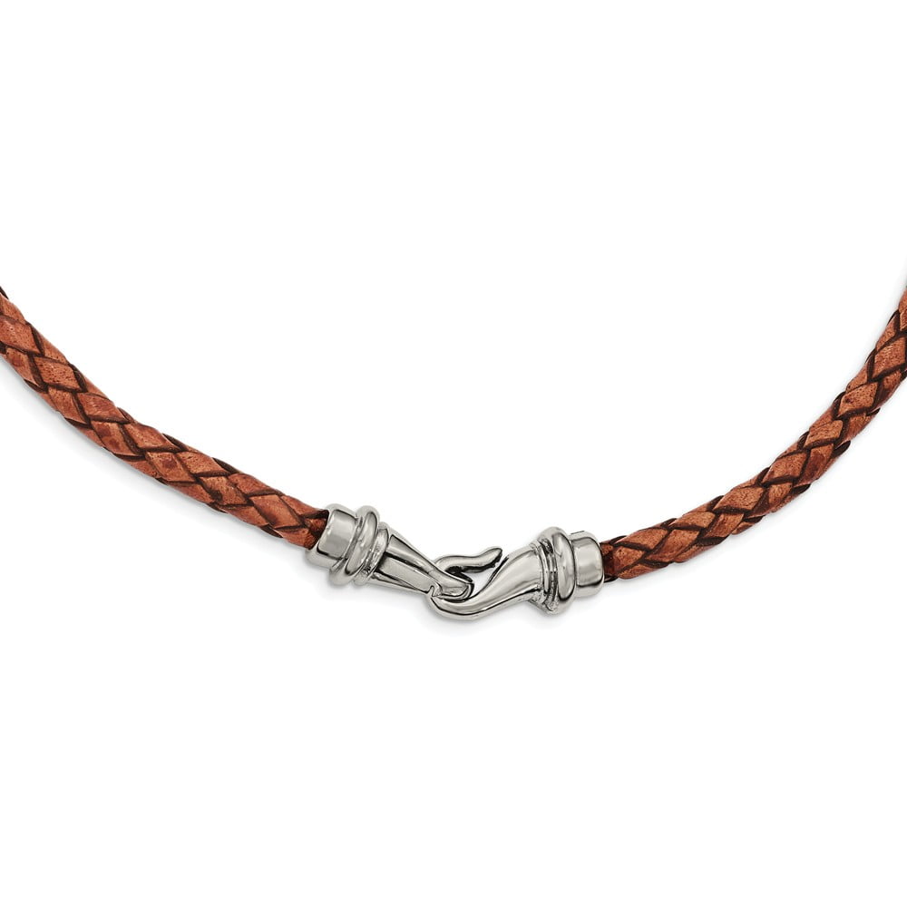 White Stainless Steel necklace Cord & Leather 19.5 in