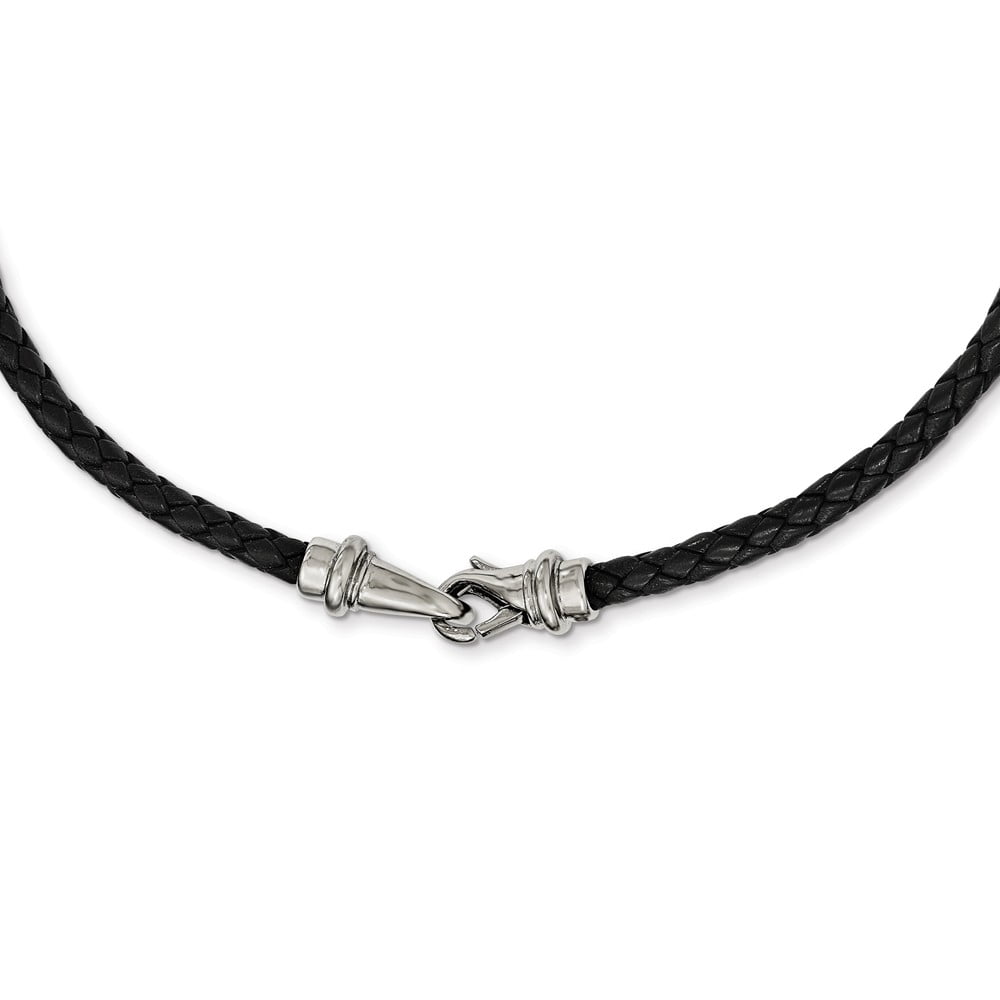 White Stainless Steel necklace Cord & Leather 19.5 in