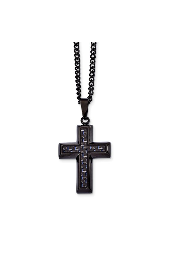 White Stainless Steel necklace Curb with pendant Themed Blue Black Carbon Fiber Men's 24 in 27.86 mm 2.99