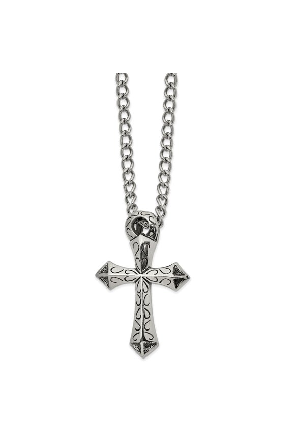 White Stainless Steel necklace Curb with pendant Themed Men's 24 in 6.06 mm