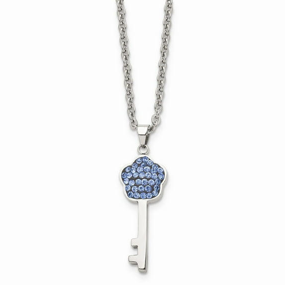 White Stainless Steel necklace with pendant Crystal Blue 18 in