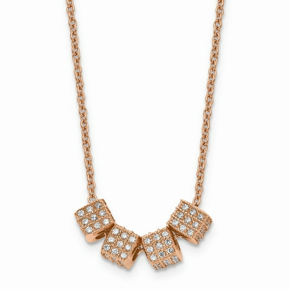 White Stainless Steel necklace with pendant Cubic Zirconia CZ 16.5 in