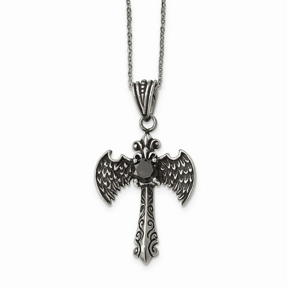 White Stainless Steel necklace with pendant Cubic Zirconia CZ 20 in