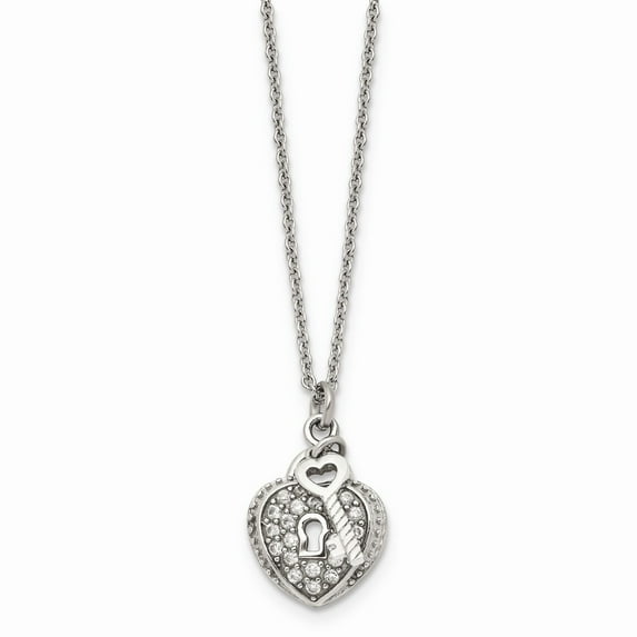 White Stainless Steel necklace with pendant Cubic Zirconia CZ Round 18 in 1 mm