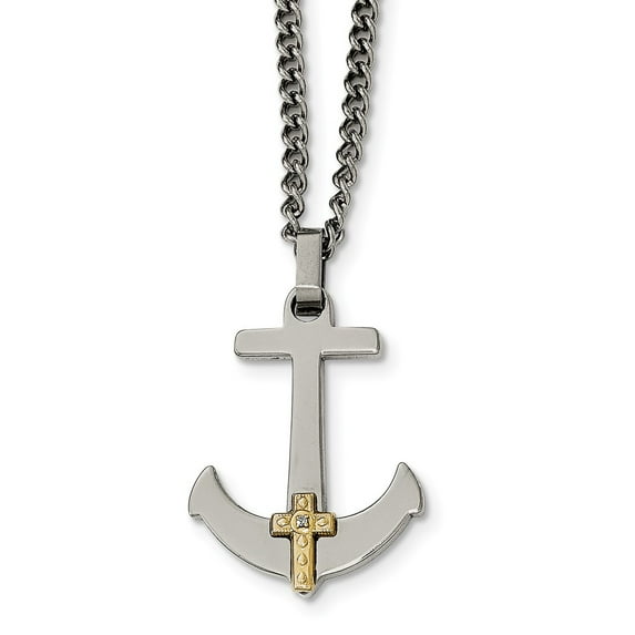 White Stainless Steel necklace with pendant Diamond 24 in
