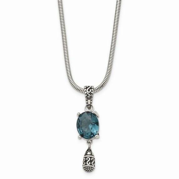 White Stainless Steel necklace with pendant Glass 18.5 in