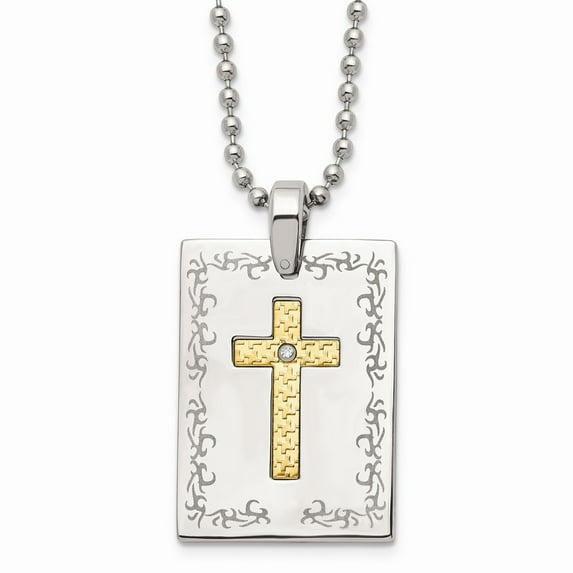 White Stainless Steel necklace with pendant Men's Diamond Round 24 in 35.02 mm