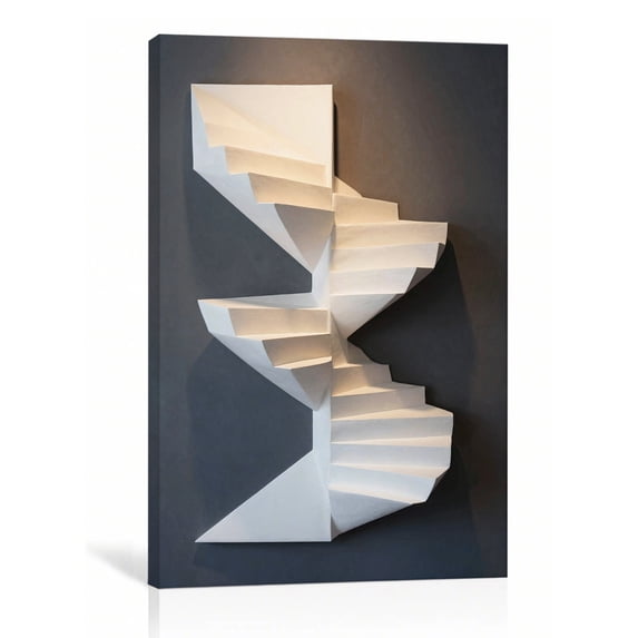 White Stair Relief Wall Art Large Modern Canvas Print Sculptural ...