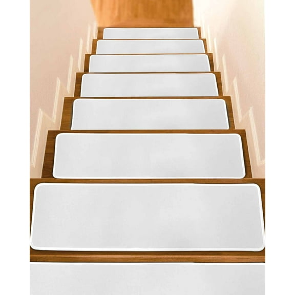 White Stair Treads for Wooden Steps Indoor Runner Rug Carpet, Pure White Solid Color Simple Minimalism Art 4 Pieces Peel and Stick Staircase Step Treads Covers Washable Throw Door Mats, 30"x8"