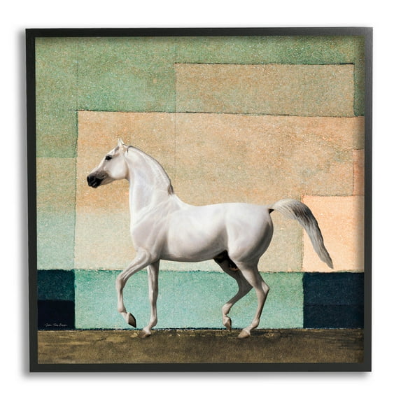 White Stallion Geometric Composition Animals & Insects Graphic Art Black Framed Art Print Wall Art