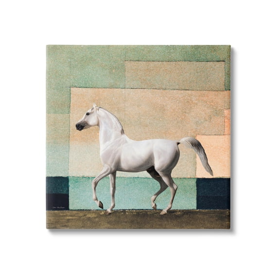 White Stallion Geometric Composition Animals & Insects Graphic Art Gallery Wrapped Canvas Print Wall Art