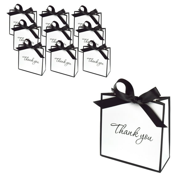 White Stamping Bow Hand Bags Mini Gift Bags 10 Pcs With Paper Material, Necktie Design And Sturdy Structure For Party Favors And Home Storage 5.5X5.5X2.3In 0.5Lb