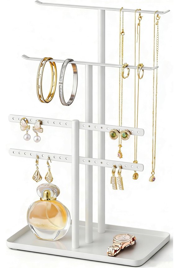 White Stand Holder Organizer: 12.5" Sturdy Hanger for 80 count , Jewlery Tower for Display Necklace, Earring, Bracelet, Watch
