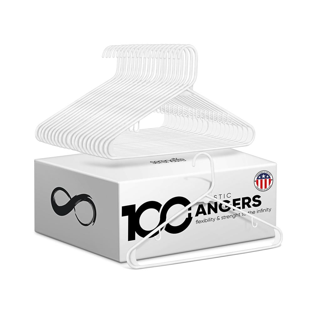 White Ultra-Thin Plastic Clothes Hangers, 100-Pack