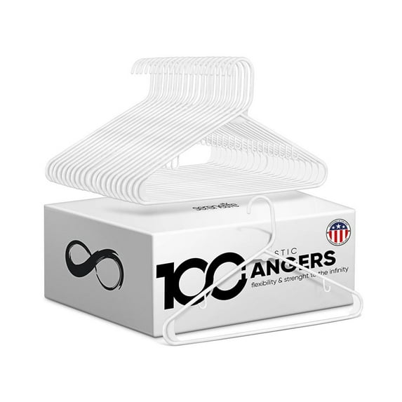 White Standard Plastic Hangers - Space Saving Durable Tubular Heavy Duty Clothes Hanger Set Ideal for Laundry/Daily Use, Can Hold Up to 5.5 Lbs. for Coats, Jackets, Pants & Dress (100-Pack)