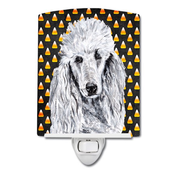 White Standard Poodle Candy Corn Halloween Ceramic Night Light
