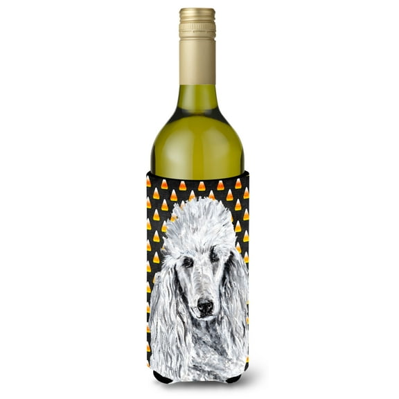 White Standard Poodle Candy Corn Halloween Wine Bottle Hugger
