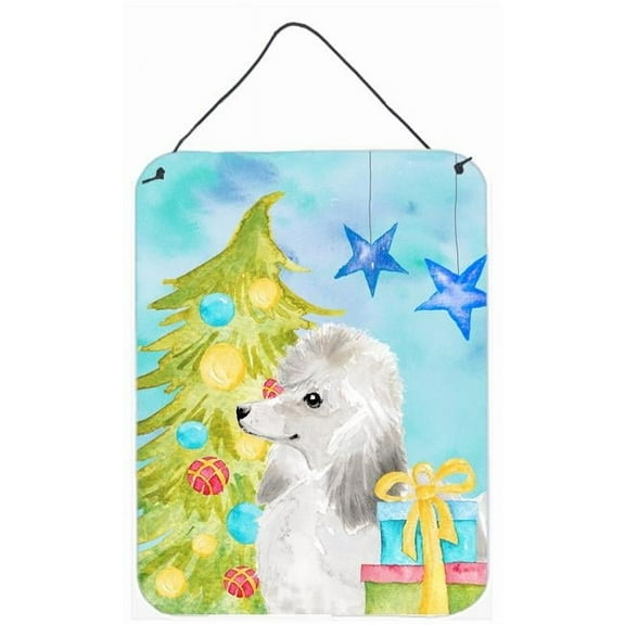 White Standard Poodle Christmas Wall or Door Hanging Prints