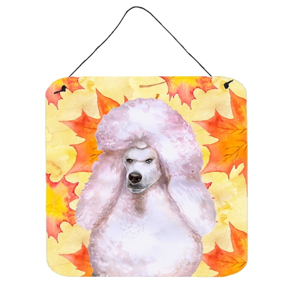 White Standard Poodle Fall Wall or Door Hanging Prints Yellow
