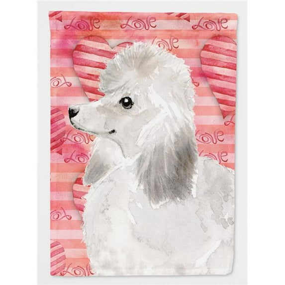 White Standard Poodle Love Flag Canvas House - White - 28 x 0.01 x 40 in
