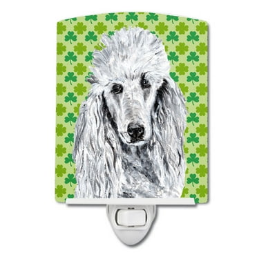 White Standard Poodle Lucky Shamrock St. Patricks Day Ceramic Night Light
