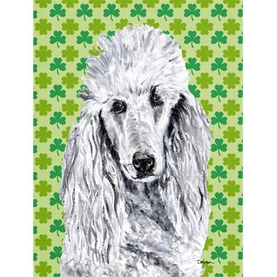 White Standard Poodle Lucky Shamrock St. Patricks Day Flag Garden Size