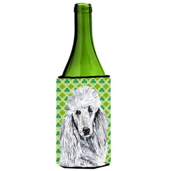 White Standard Poodle Lucky Shamrock St. Patricks Day Wine bottle sleeve Hugger 24 Oz.