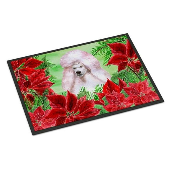 White Standard Poodle Poinsettas Indoor or Outdoor Mat - 18 x 27 in.