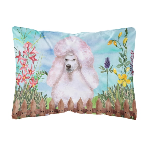 White Standard Poodle Spring Canvas Fabric Decorative Pillow