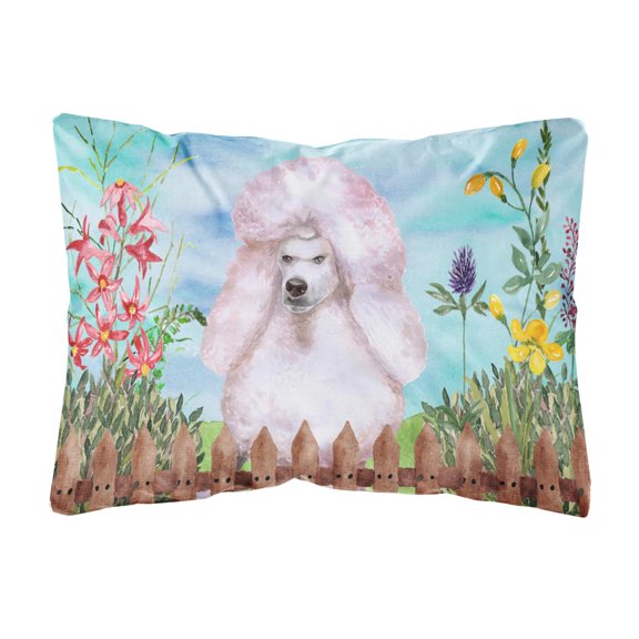 White Standard Poodle Spring Canvas Fabric Decorative Pillow