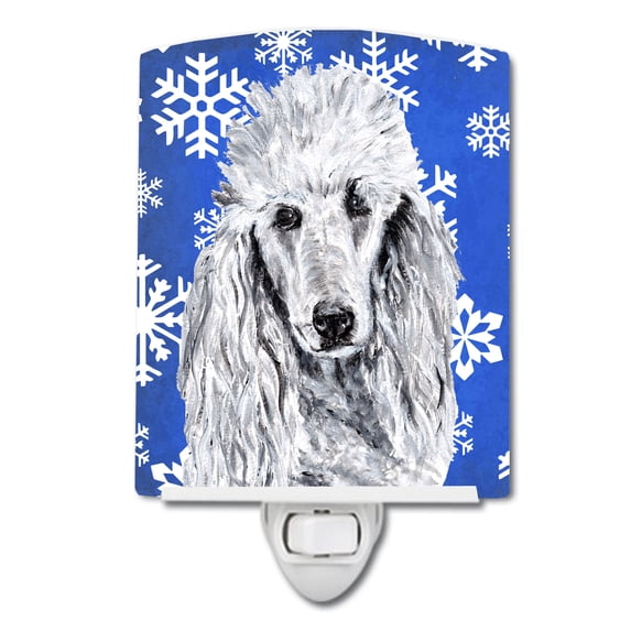 White Standard Poodle Winter Snowflakes Ceramic Night Light