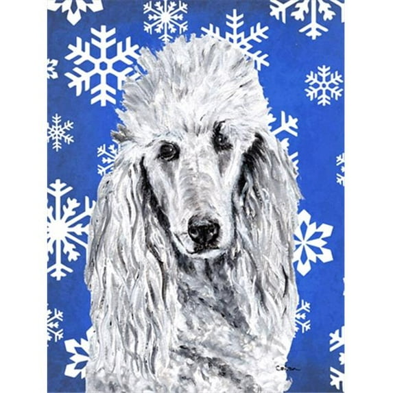 White Standard Poodle Winter Snowflakes Flag Garden Size