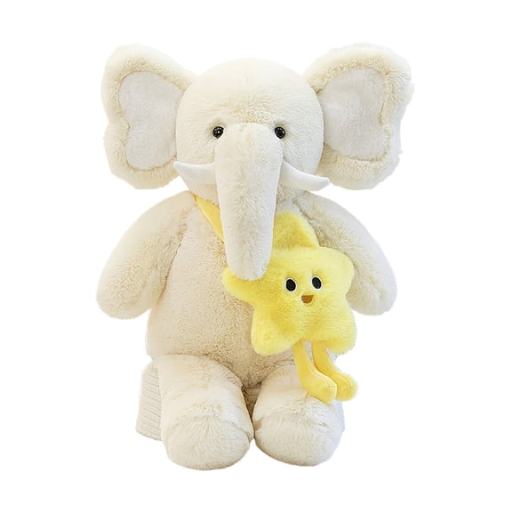 White Star-Adorned Elephant Plush Pillow In Light Tone 40Cm For Cozy Cuddling And Room Decoration Soft Fabric Provides Soothing Feel And Security