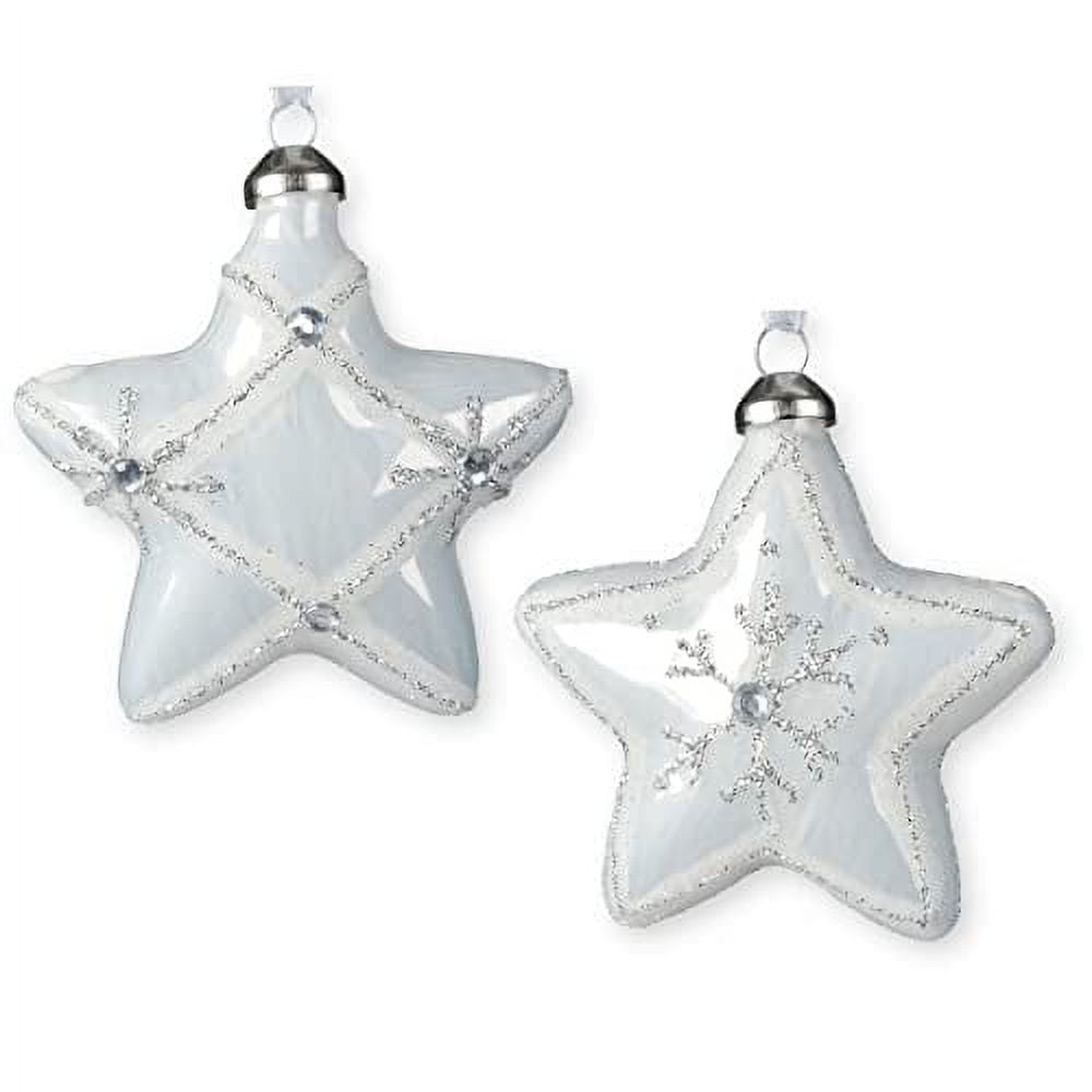 White Star Blown Glass Ornaments - Set of 2