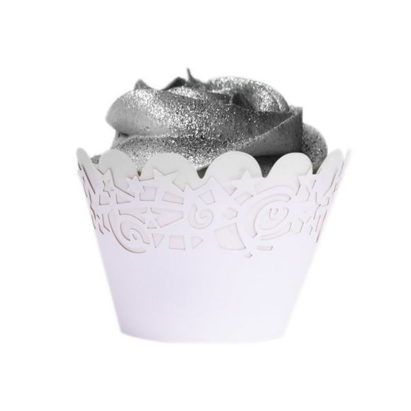 White Star Cut Cupcake Wrappers (25pcs, Standard Size) Grease Resistant Cake Liners for Baking, Caking and Crafting by Bakell