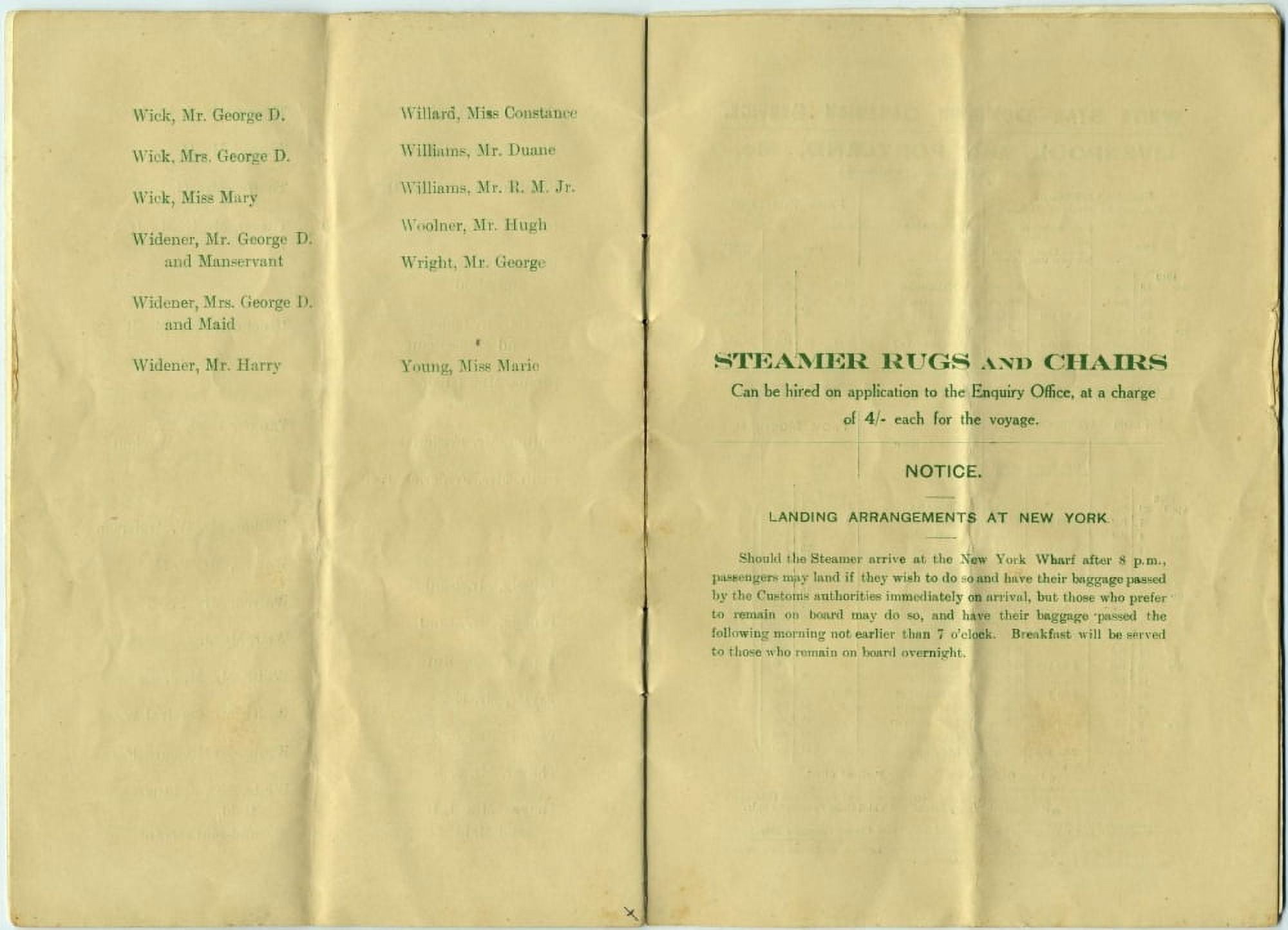 White Star Line Passenger list booklet 11 Canvas Art -  (24 x 36)