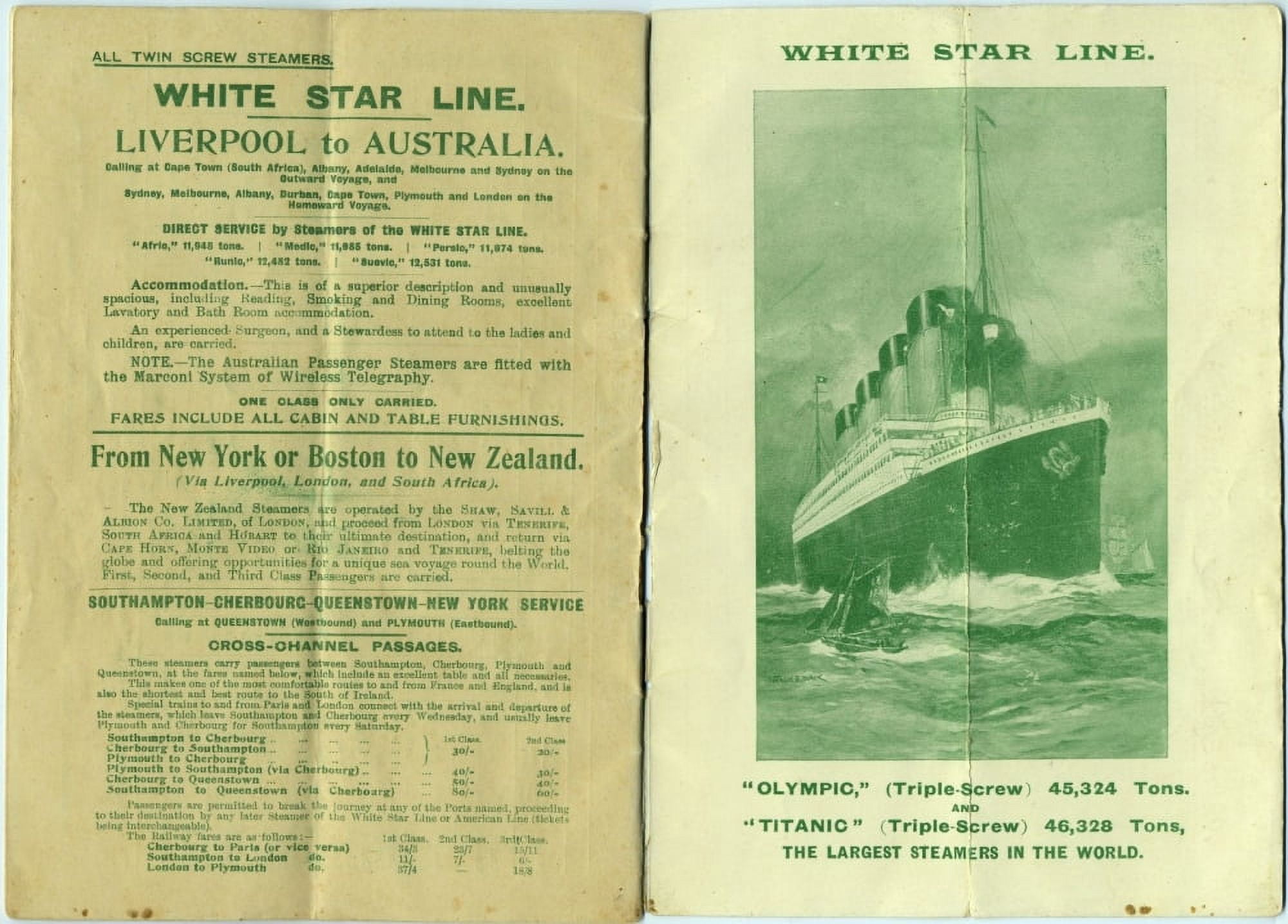 White Star Line Passenger list booklet 14 Canvas Art -  (24 x 36)