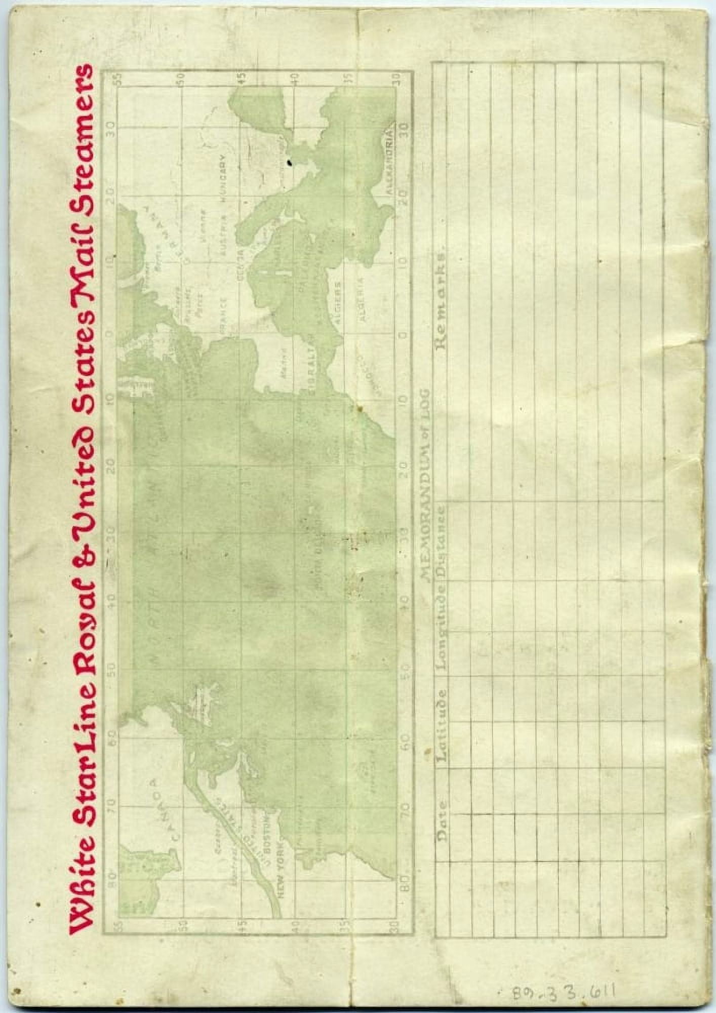 White Star Line Passenger list booklet 15 Canvas Art -  (18 x 24)
