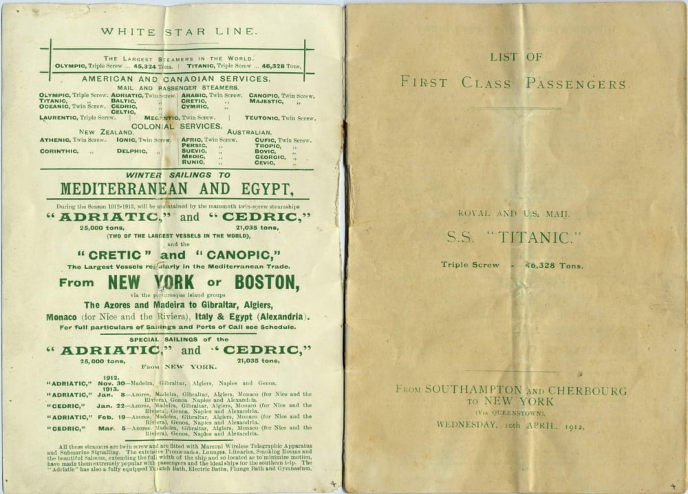 White Star Line Passenger list booklet 2 Canvas Art -  (24 x 36)