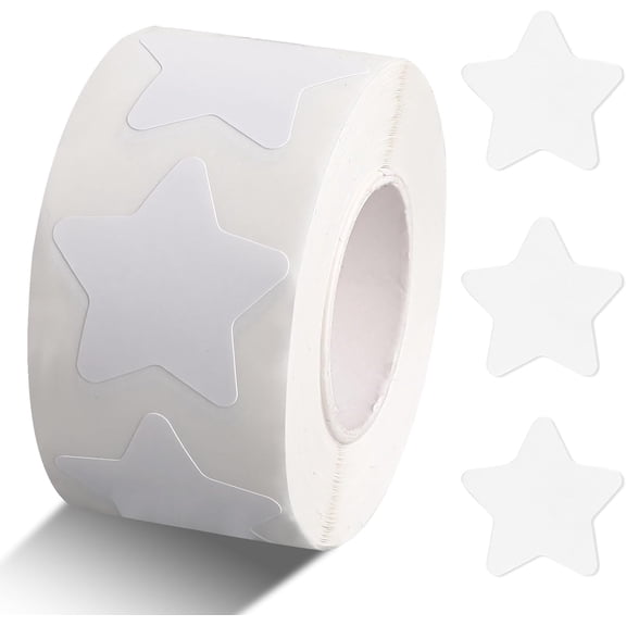White Star Sticker Roll, 500 Pcs Small Star Shape Stickers, 1 Inch, Self-Adhesive Vinyl Stars, Labels, Paper, Waterproof, Removable, Reward Stickers for Teacher, Business, Arts and Crafts