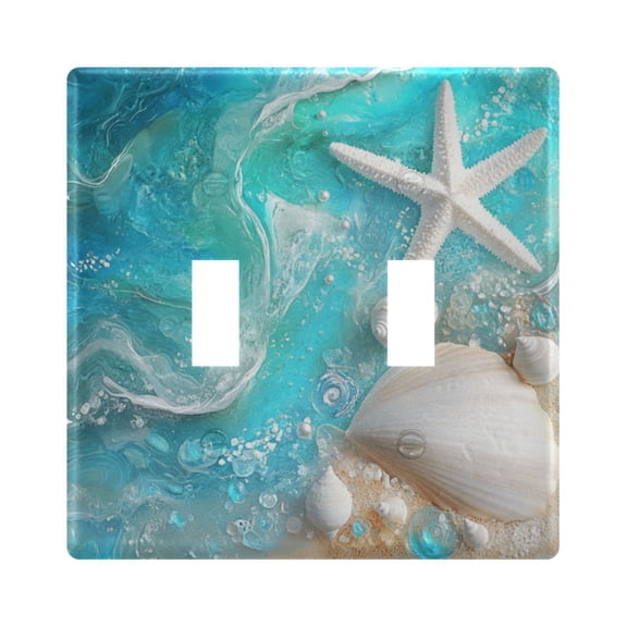 White Starfish Shells Blue Sea Light Switch Cover Electrical Outlet Cover Replaceable Wall Plates 2-Gang