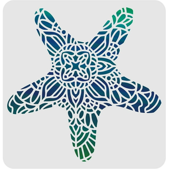 White Starfish Stencils 11.8x11.8inch Plastic Mandala Starfish Painting Stencils Reusable and Projects Stencils Ocean Theme Stencil for Painting on Wood Wall Floor White DIY