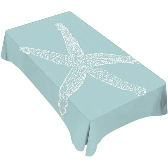 White Starfish Tablecloth 60x84 Inch Rectangular Ocean Wildlife Sketch Granular Tube Feet Tentacle Sea Cyan Oblong Table Cloth Kitchen Table Decorations for Home Dinner Party