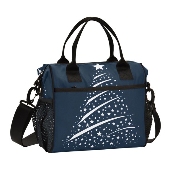 White Starry Christmas Tree Lunch Bag Insulated Lunch Box Leakproof Reusable Cooler Tote Adjustable Shoulder Strap for Men Women 9L