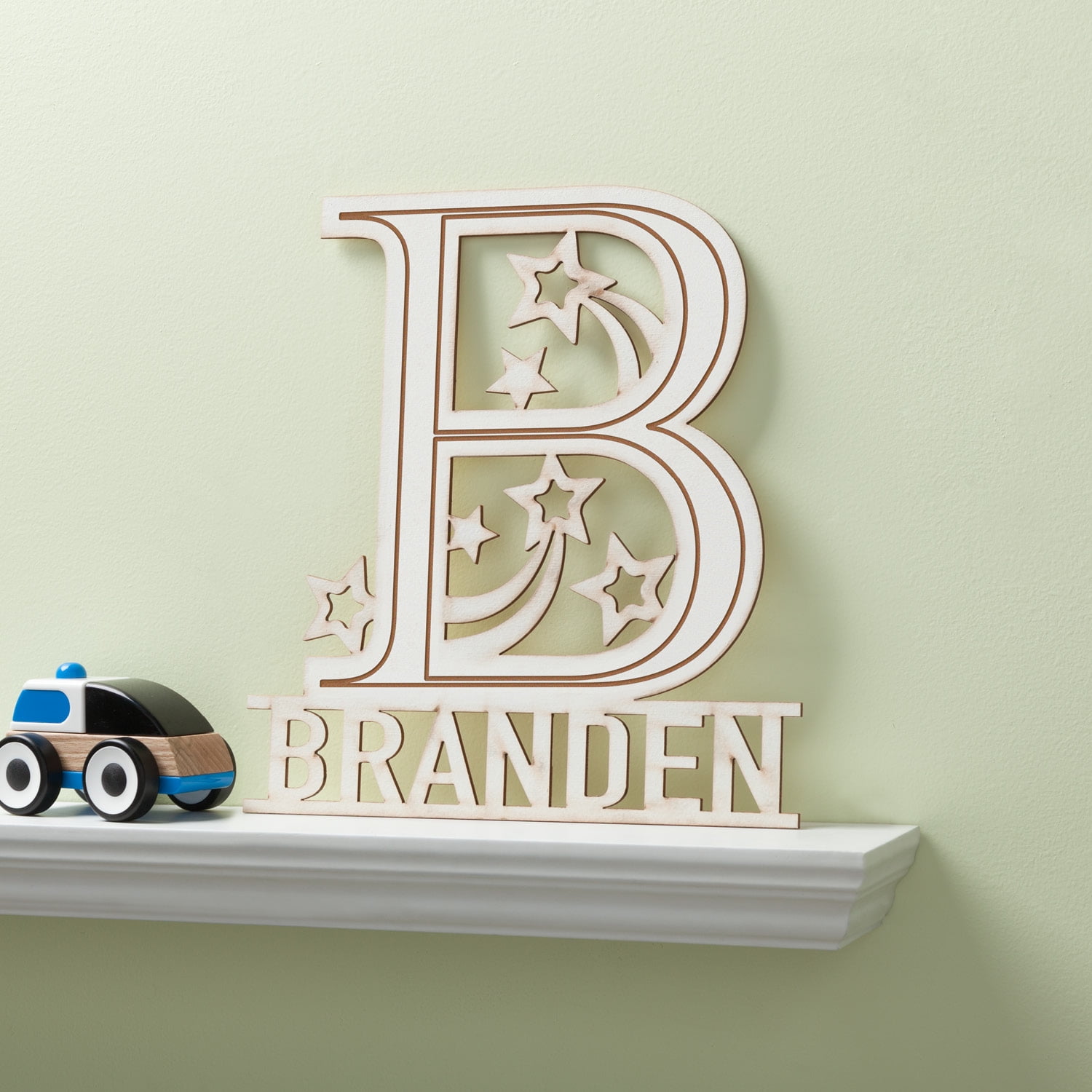 White Starry Initial Wood Plaque