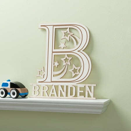 White Starry Initial Wood Plaque